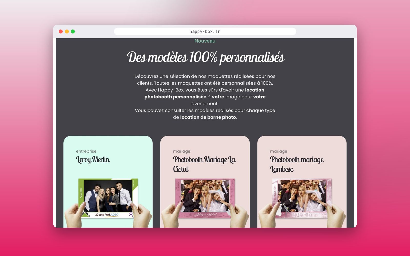 Happy-Box : galerie des modèles personnalisés pour entreprises et mariages