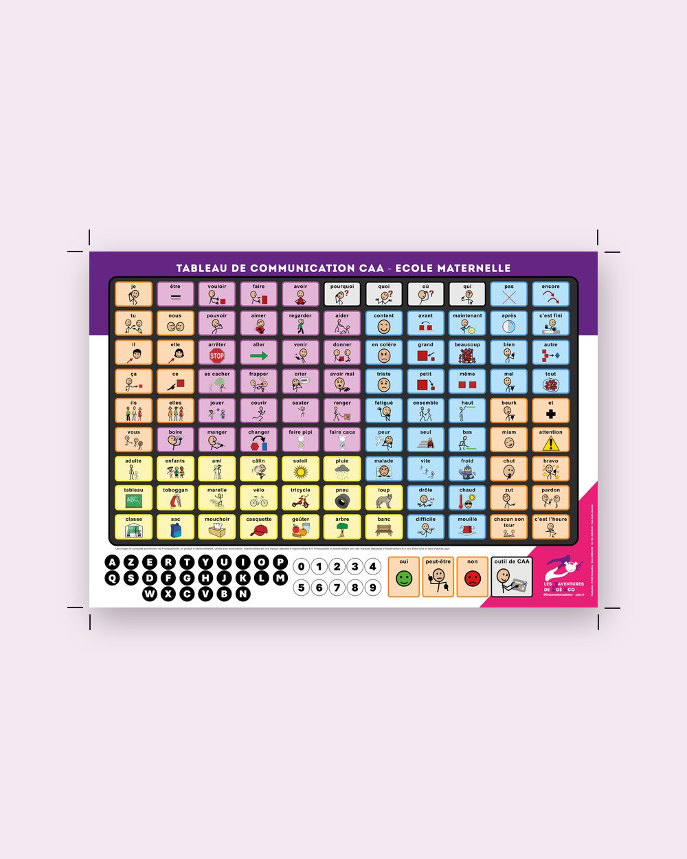 Tableau de communication à pictogrammes pour une école maternelle